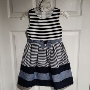 Girls Bonnie Jean Navy and White Striped Dress